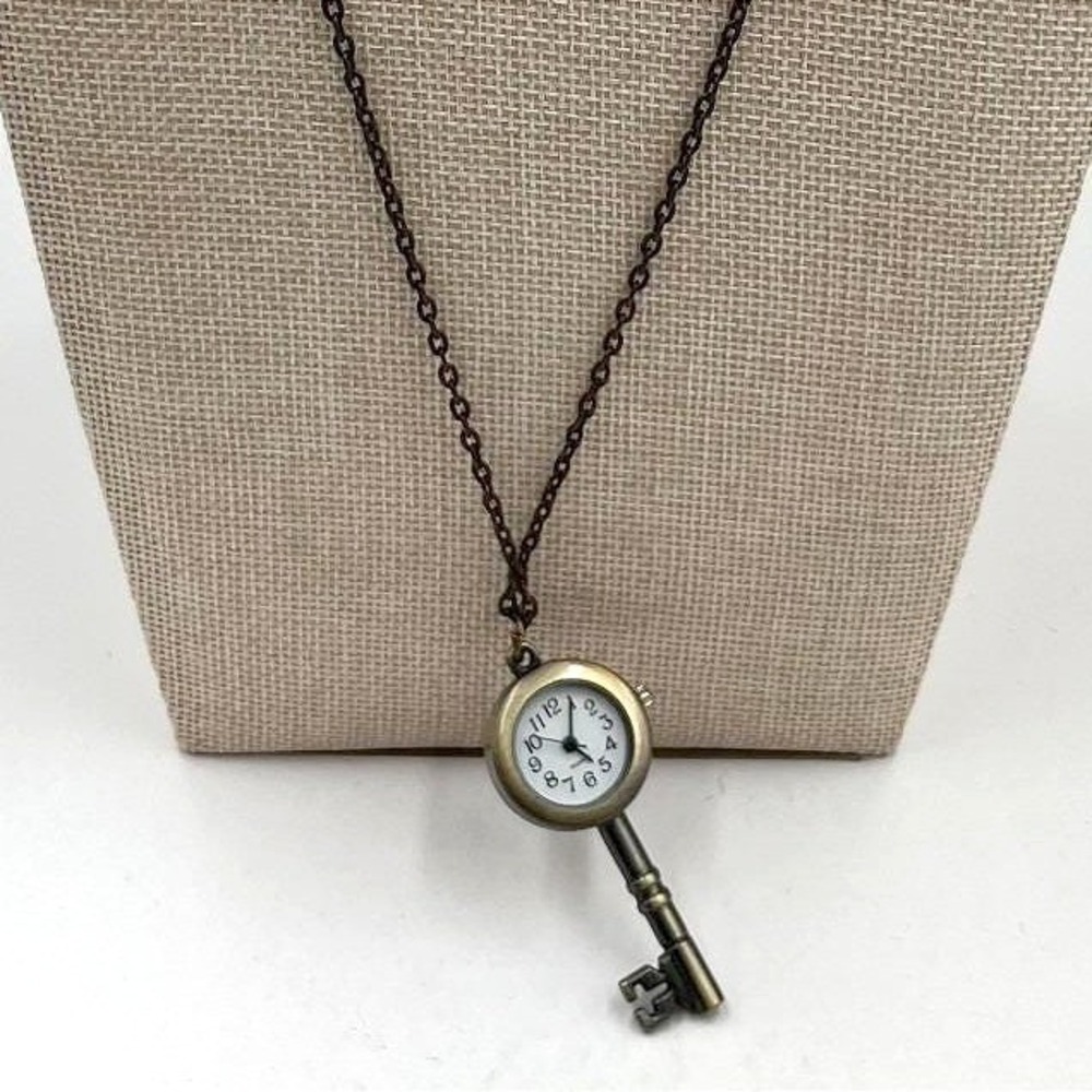 Vintage Steampunk Skeleton Key Watch Necklace Antique Bronze Pendant Ornate Retr